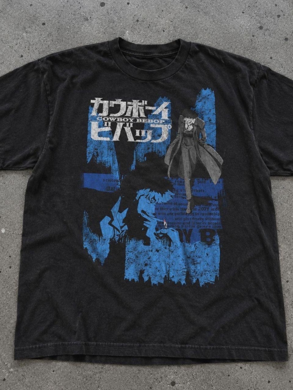 Gildan Black Tee with Blue Cowboy Bebop Graphic